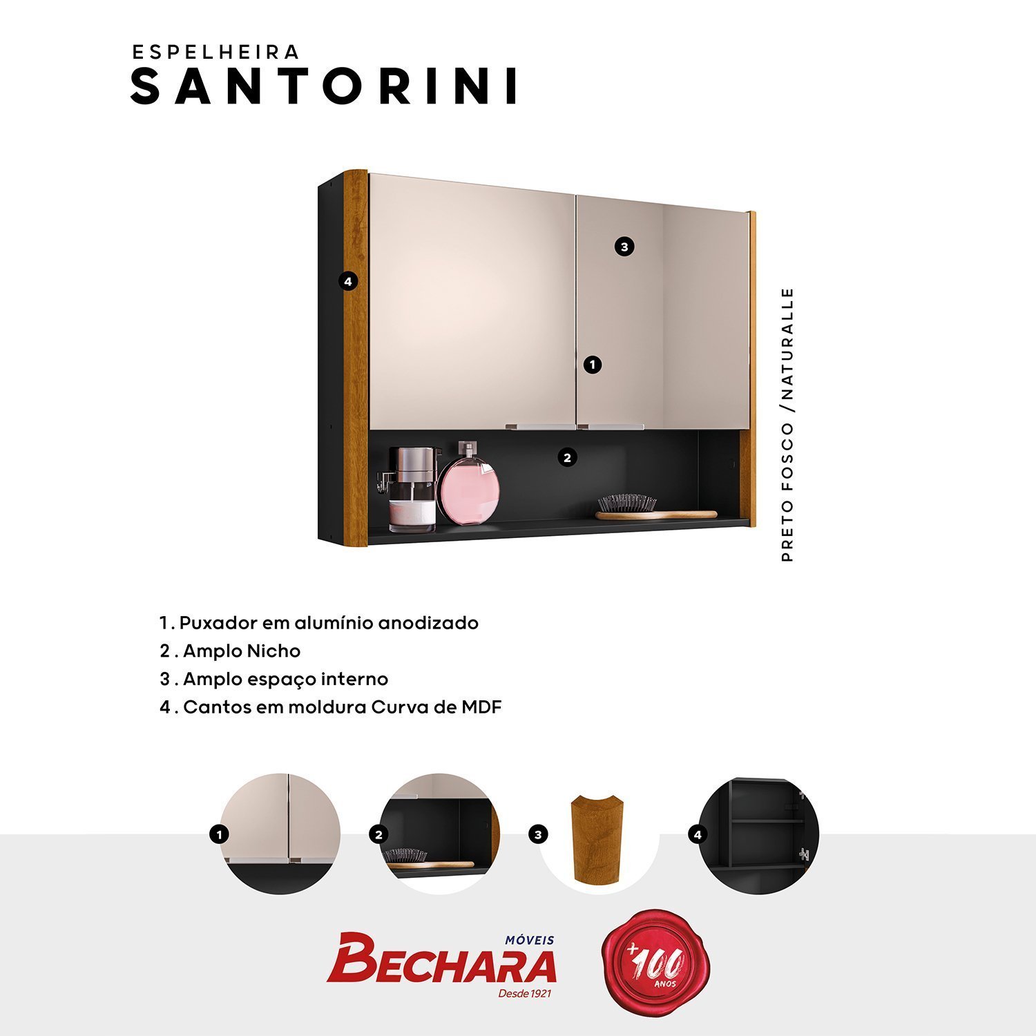 Espelheira para Banheiro Santorini Cantos Curvos 72cm - 5