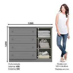 Jogo de Quarto Mississipi Guarda Roupa 6 Portas com Cômoda Cinza - Móveis Henn - 6