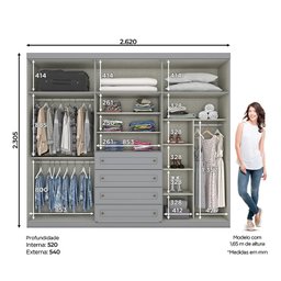 Jogo de Quarto Mississipi Guarda Roupa 6 Portas com Cômoda Cinza - Móveis Henn - 3