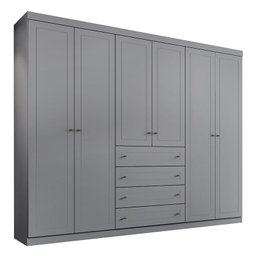 Jogo de Quarto Mississipi Guarda Roupa 6 Portas com Cômoda Cinza - Móveis Henn - 2