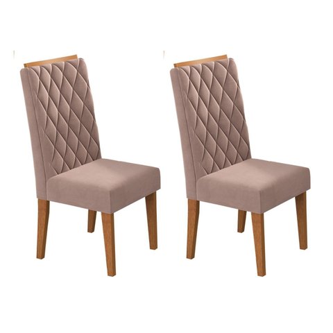 Kit com 2 Cadeiras para Sala de Jantar MDP/MDF Dyniz Rosa/Veludo
