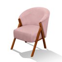 Ver imagem 2 de Poltrona Sala Yumi Veludo Rosa Pés Madeira Maciça Castanho