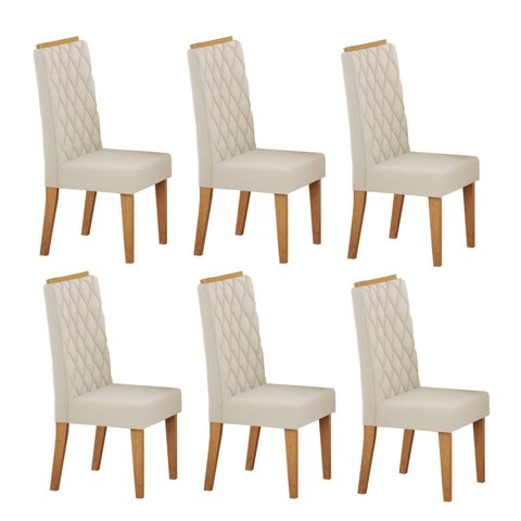 Kit com 6 Cadeiras para Sala de Jantar MDP/MDF Dyniz Bege/Veludo Pastel