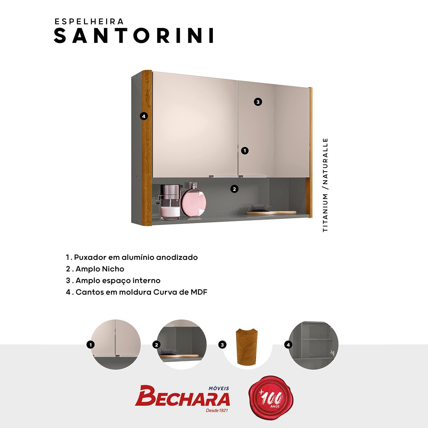 Espelheira para Banheiro Santorini Cantos Curvos 72cm - 5