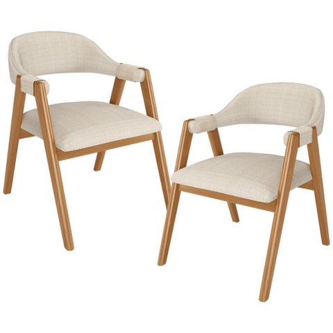 Kit 2 Cadeiras de Jantar e Estar Living Estofada Nadja L02 Linho Palha - Lyam Decor