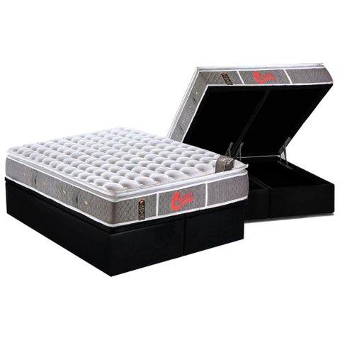 Cama Box Baú King: Colchão Molas Castor Pocket Light Stress Oxygen New One Face + Base CRC Courano