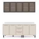 Ver imagem 3 de Cozinha Amara 200x224,5cm Armários Aéreos Porta Vidro Balcões com Tampo Branco/Creme 250787