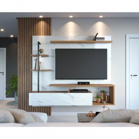 Home Suspenso Maragogi para TV até 58 Polegadas 180cm MDP com LED Calacatta Freijó