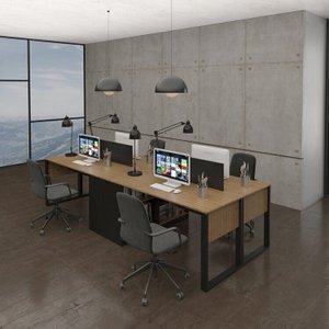 Plataforma de Trabalho 4 Lugares com Divisória e Nichos