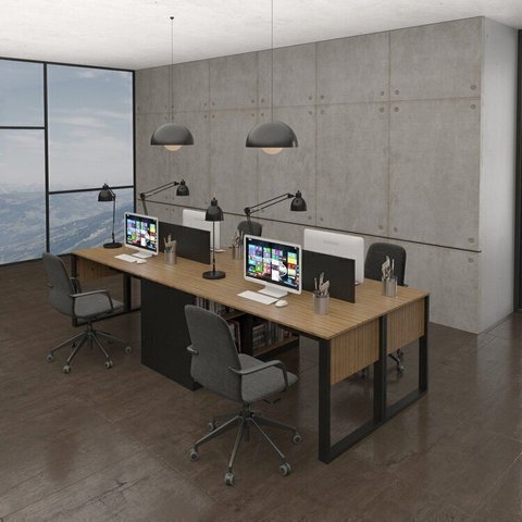 Plataforma de Trabalho 4 Lugares com Divisória e Nichos