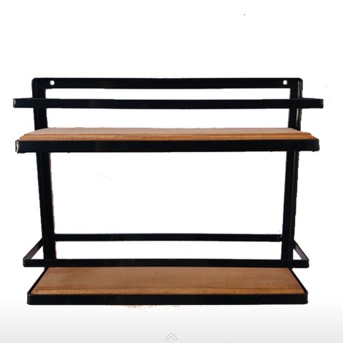 Prateleira Porta Condimentos Dupla Em Ferro Madeira Cozinha