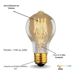 2 Lâmpada Filamento Carbono Bulbo A19 Vintage Retro Edison - 6