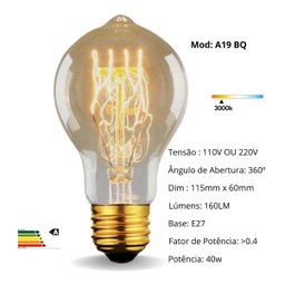 2 Lâmpada Filamento Carbono Bulbo A19 Vintage Retro Edison - 4