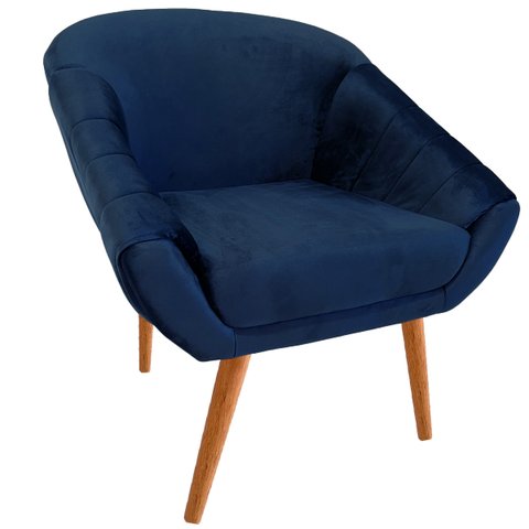 Poltrona Giovana em Sued Premium:azul Marinho Pés Madeira Claro