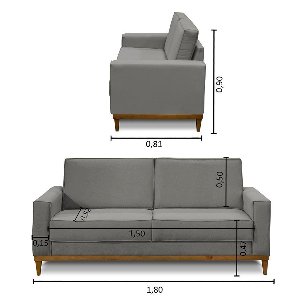 Sofá 2 Lugares 1,80m Living Lavinia Linho Cinza Adonai Estofados - 2