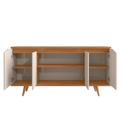 Buffet Aparador 4 Portas Sala de Estar Jantar Pé Madeira Off White / Cedro - 2