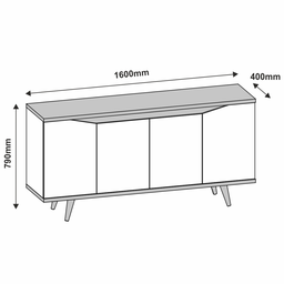 Buffet Aparador 4 Portas Sala de Estar Jantar Pé Madeira Off White / Cedro - 4