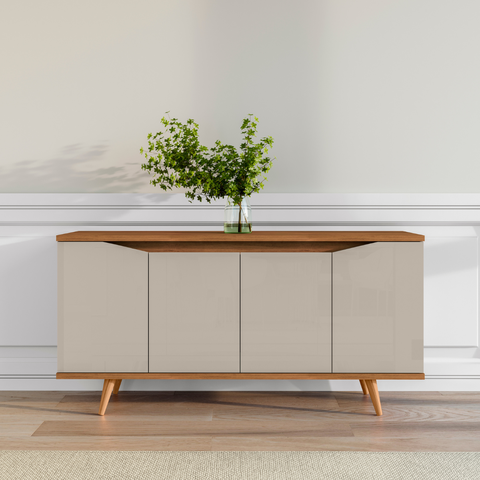 Buffet Aparador 4 Portas Sala de Estar Jantar Pé Madeira Off White / Cedro