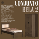 Ver imagem 7 de Kit Quarto Bela Solteiro de Mdf Cama + Guarda Roupa 3 Portas Designer Moderno Ripado