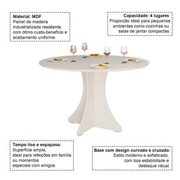 Mesa de Jantar Redonda Elisa 4 Lugares 90x90 Base em X em Mdf - Branco - 3