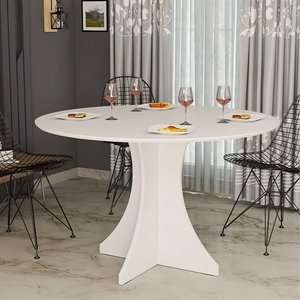 Mesa de Jantar Redonda Elisa 4 Lugares 90x90 Base em X em Mdf - Branco