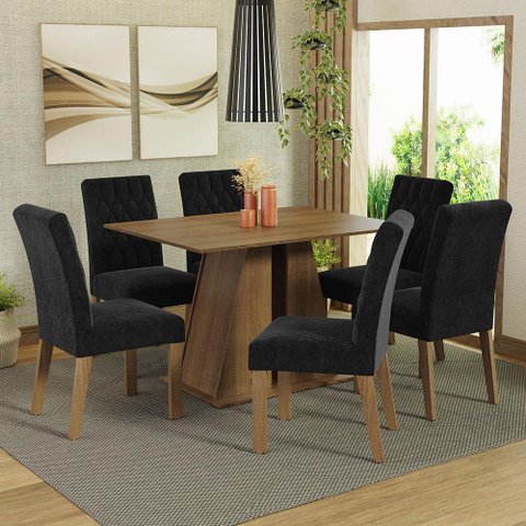 Conjunto Sala de Jantar Mesa Tampo de Madeira 6 Cadeiras Rustic/oxford Fabiana Madesa