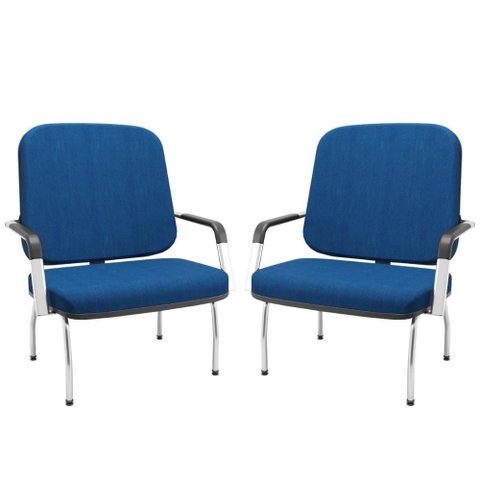 Kit 02 Cadeiras de Escritório Recepção com Braço Fixa Cromada Magno P03 Crepe Azul - Lyam Decor
