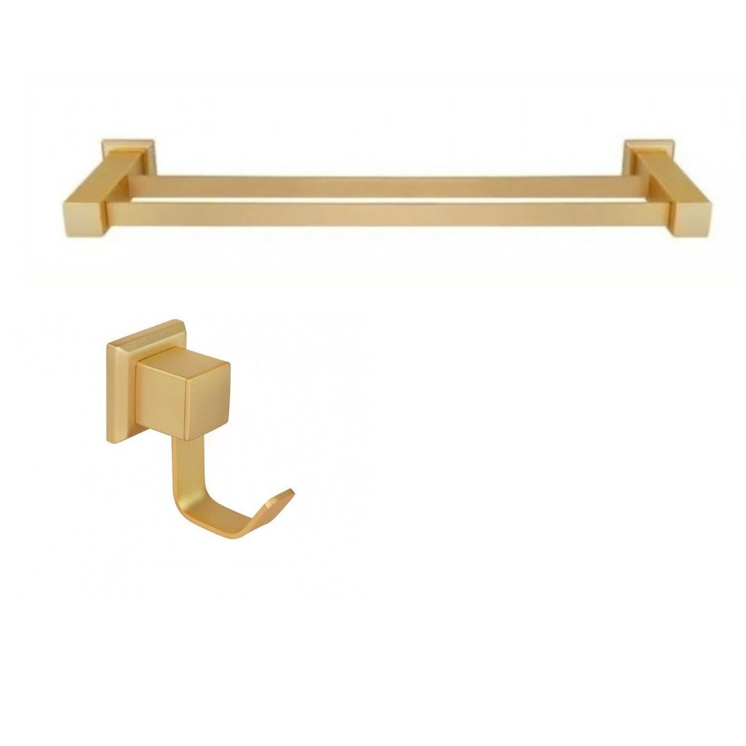 Kit com Porta Toalha de Banho Duplo 62cm e 01 Cabide Ouro Fosco Ducon Metais - 1
