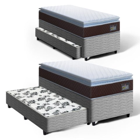 Cama Box com Colchão de Espuma D33 Pillow Top Comfort Luxo + Auxiliar de Molas Unique Solteiro 88cm