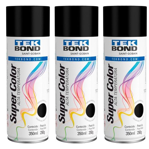 Kit 3 Tinta Spray Preto Fosco Alta Temperatura 350ml