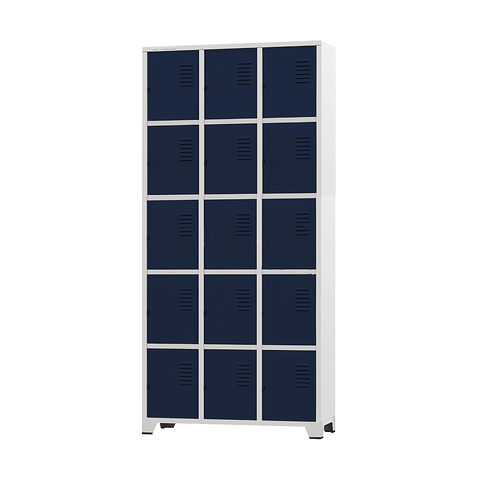 Armário Roupeiro de Aço 15 Portas para Vestiário Academia Locker Azul Marinho