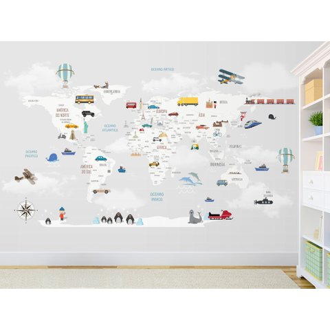 Papel de Parede Infantil Mapa Mundi ( Auto Adesivo Fosco )