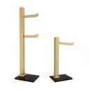 Ver imagem 1 de Kit 1 Papeleira de Chão Dupla Ouro Fosco e 1 Porta Toalhas de Bancada Ouro Fosco com Vidro Preto