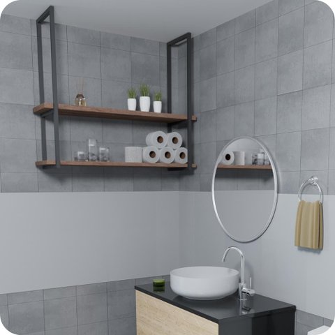 Nicho Preto Prateleira Suspensa Teto Banheiro Madeirado 80cm