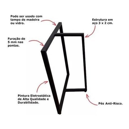 Base P/ Mesa Estilo T De Ferro S/ Tampo - Branco - 3