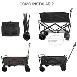 Carrinho Vagao Utilitario Carga Roda Grande Dobravel Caçamba Grande Capacidade Armazenamento Terreno - 2