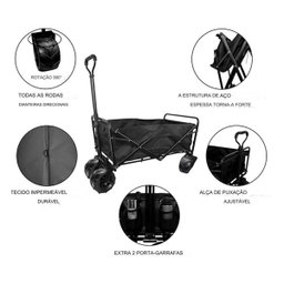 Carrinho Vagao Utilitario Carga Roda Grande Dobravel Caçamba Grande Capacidade Armazenamento Terreno - 5