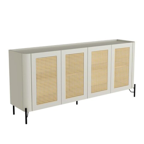Aparador Buffet Porta Sextavada 180cm Pés Metal 100% Mdf Cor:luna com Preto