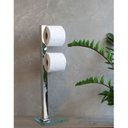 Ver imagem 4 de Kit 1 Papeleira de Chão Dupla Cromada e 1 Porta Toalhas de Bancada Cromada com Vidro Incolor Ducon M