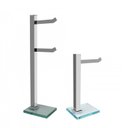 Ver imagem 1 de Kit 1 Papeleira de Chão Dupla Cromada e 1 Porta Toalhas de Bancada Cromada com Vidro Incolor Ducon M