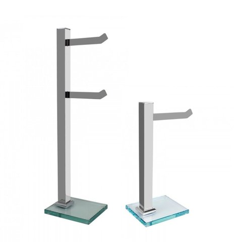 Kit 1 Papeleira de Chão Dupla Cromada e 1 Porta Toalhas de Bancada Cromada com Vidro Incolor Ducon M