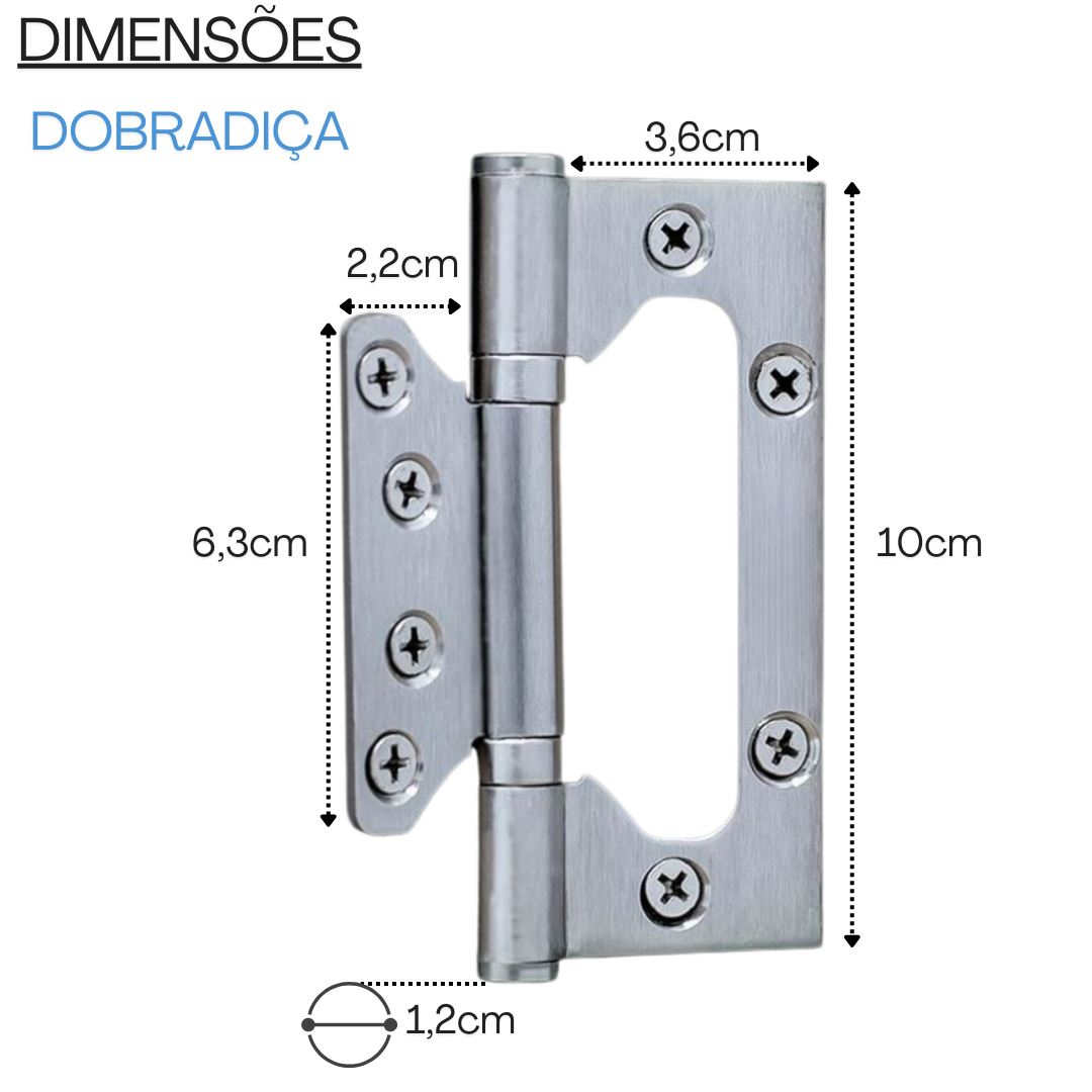 Kit C/ 3 Dobradiças - Sobrepor com Rolamento - Inox Escovado - 5