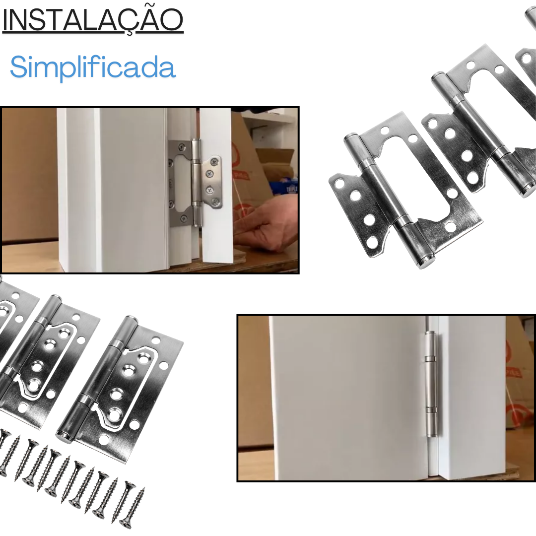 Kit C/ 3 Dobradiças - Sobrepor com Rolamento - Inox Escovado - 4