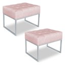 Ver imagem 1 de Kit 02 Puffs Lisa Suede Rosa Bebê Base Metálica Industrial Prata