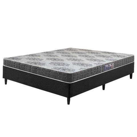 Cama Box Casal Preta + Colchão Washington Espuma D23 Liso 138x188x51cm