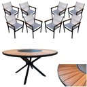 Ver imagem 1 de Conjunto de Mesa Jantar 1,80m Zurick Madeira Pétalas 8 Poltronas Amélia Tela Sling e Alumínio