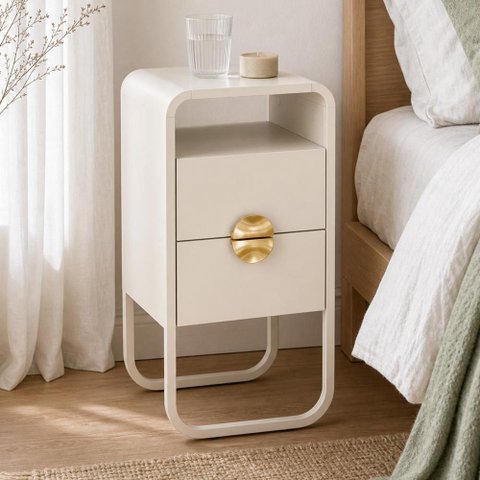Mesa de Cabeceira Industrial Orgânico 2 Gavetas 30cm Alek A03 Off White - Lyam Decor