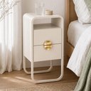 Ver imagem 1 de Mesa de Cabeceira Industrial Orgânico 2 Gavetas 30cm Alek A03 Off White - Lyam Decor