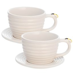 Jogo de Xícaras em Porcelana para Café Bee Branca com Pires 230ml - 4 Peças - 1