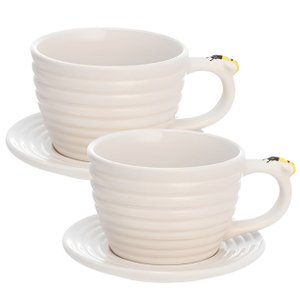 Jogo de Xícaras em Porcelana para Café Bee Branca com Pires 230ml - 4 Peças